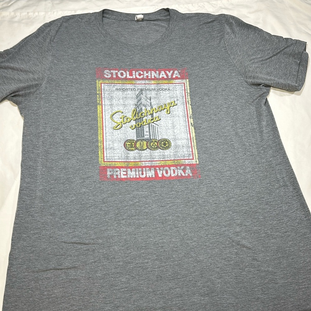 Men’s premium vodka graphic tee, size Medium.
